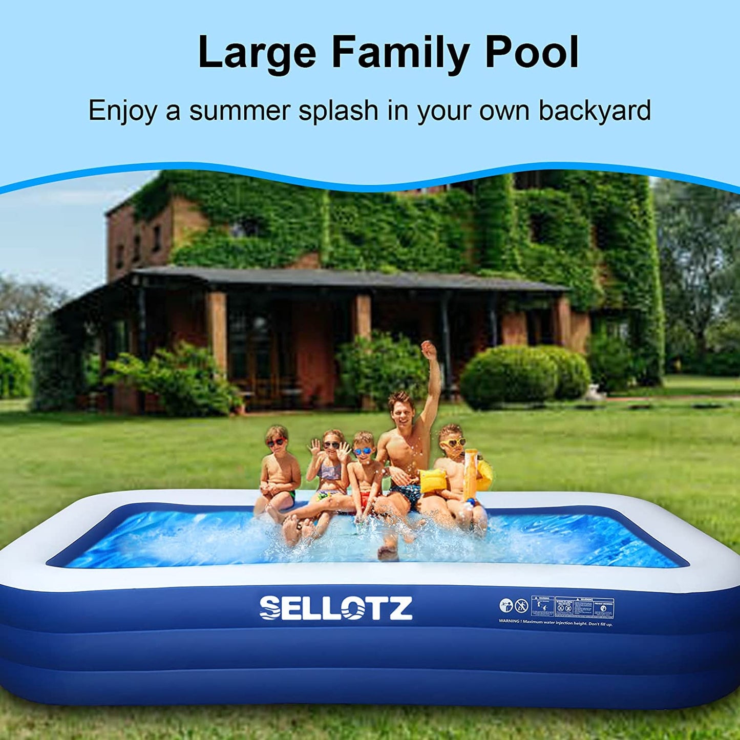 Inflatable Pool for Kids and Adults, 120" X 72" X 22" Oversized Thickened Family Swimming Pool for Toddlers, Outdoor, Garden, Backyard, Summer Water Party