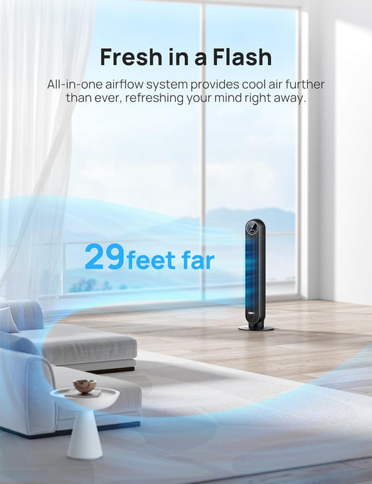 Tower Fan for Bedroom, Smart Oscillating Quiet Floor Fans, Standing Bladeless Fan with Remote and Wifi Voice Control, 4 Modes, 4 Speeds, 8H Timer, 28Db, Works with Alexa/Google