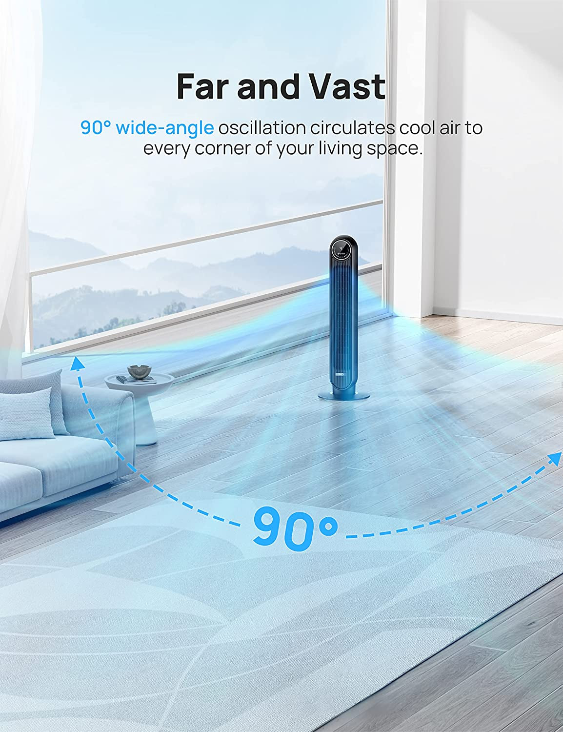 Tower Fan for Bedroom, Smart Oscillating Quiet Floor Fans, Standing Bladeless Fan with Remote and Wifi Voice Control, 4 Modes, 4 Speeds, 8H Timer, 28Db, Works with Alexa/Google