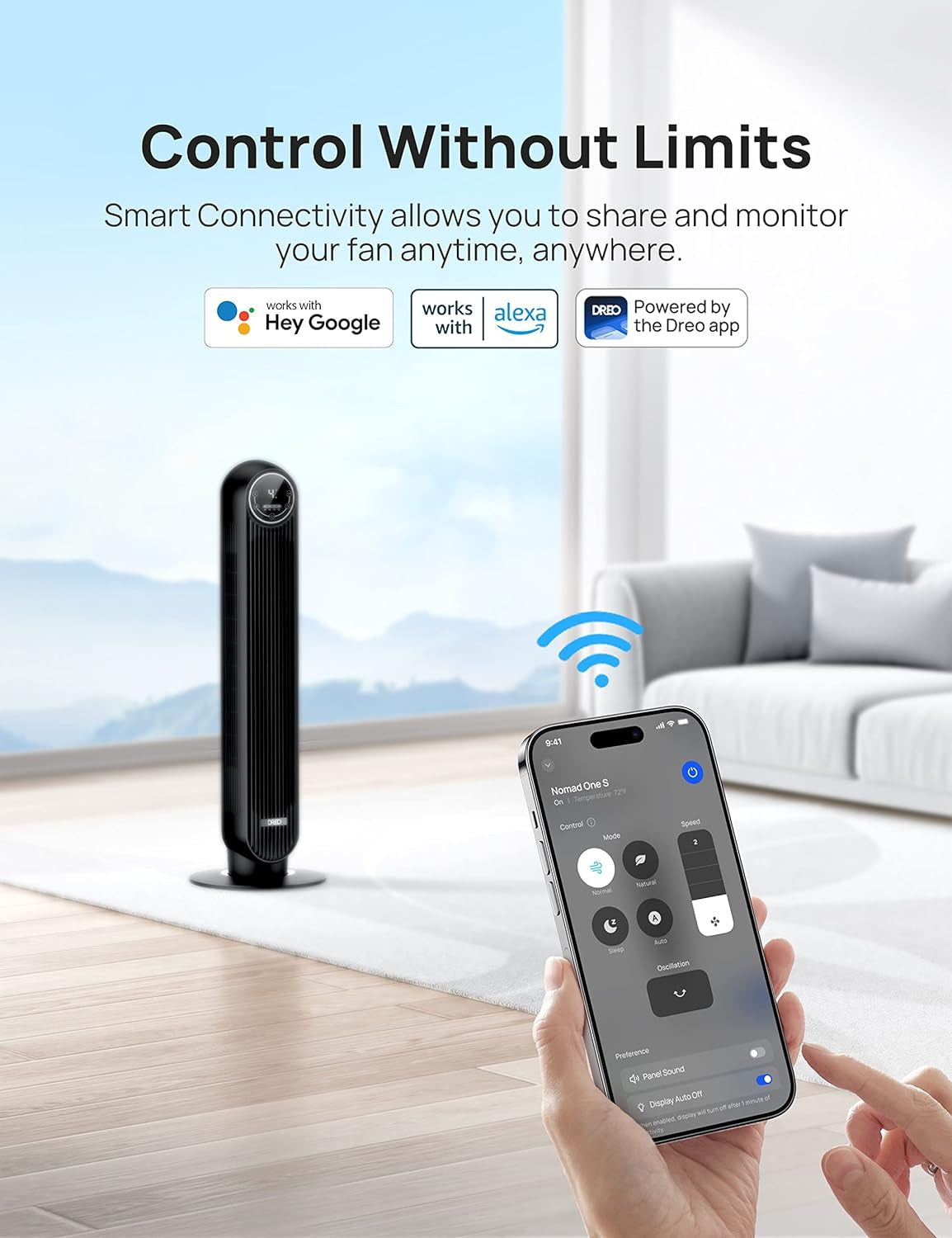 Tower Fan for Bedroom, Smart Oscillating Quiet Floor Fans, Standing Bladeless Fan with Remote and Wifi Voice Control, 4 Modes, 4 Speeds, 8H Timer, 28Db, Works with Alexa/Google