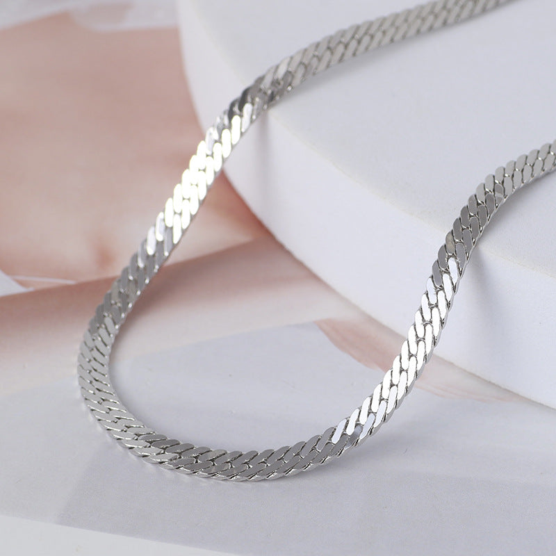 Simple Glossy Flat Snake Bone Chain Necklace