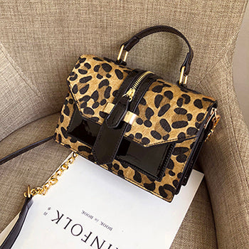 Leopard Crossbody Bags For Women With Zipper Decoration Ladies Chain Handbags And Purses Patent Leather Small Shoulder Bag