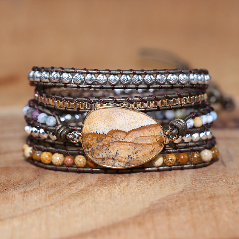 Picture Stone Hand-woven Multi-layer Leather Bracelet