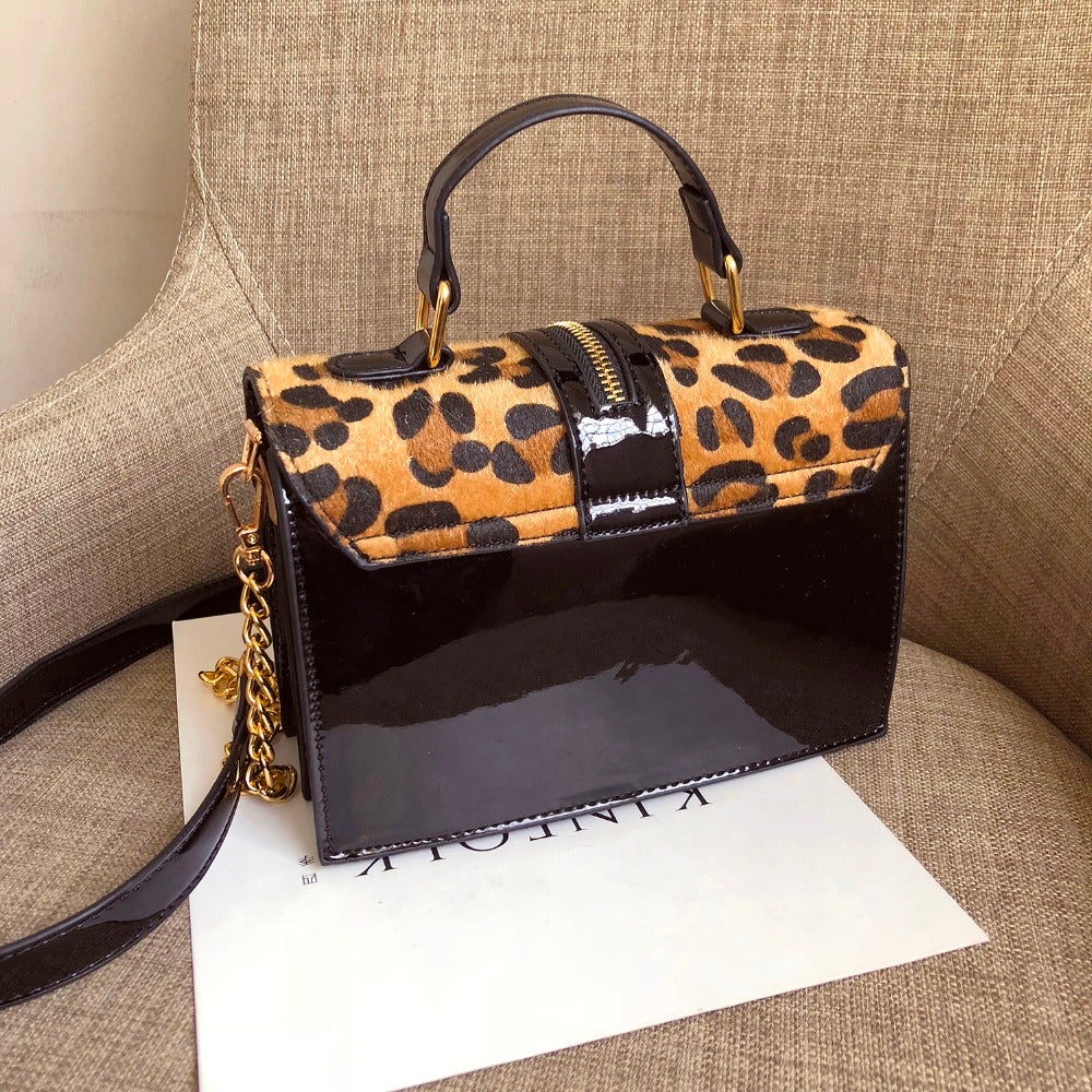 Leopard Crossbody Bags For Women With Zipper Decoration Ladies Chain Handbags And Purses Patent Leather Small Shoulder Bag