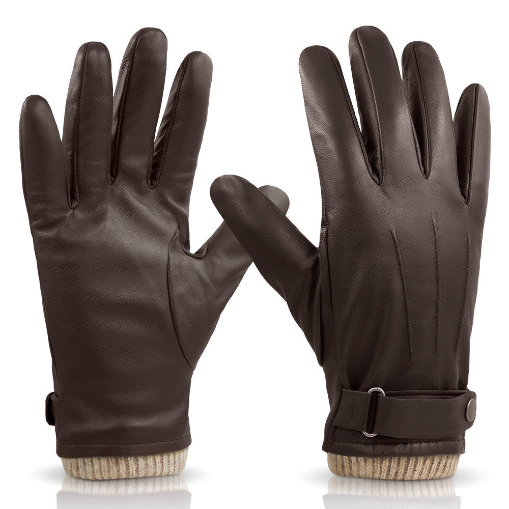 Winter Plus Velvet Warm Gloves Leather Simple Outdoor