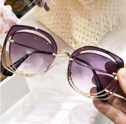 2021 new summer Korean fashion tide glasses female round face big box avant-garde hollow sunglasses elegant sunglasses