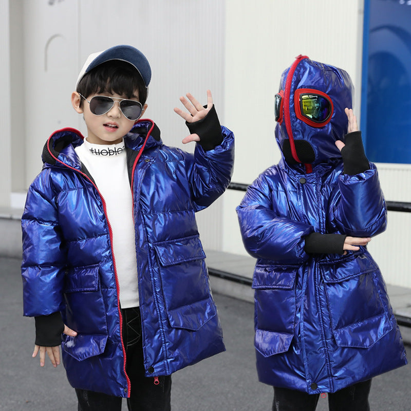 Big kids double zipper Ultraman glasses down jacket