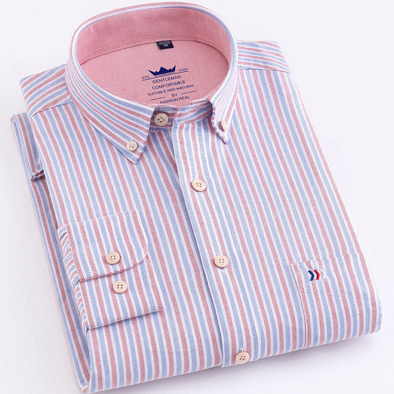 Cotton Oxford Plaid Men's Long Sleeve Shirt