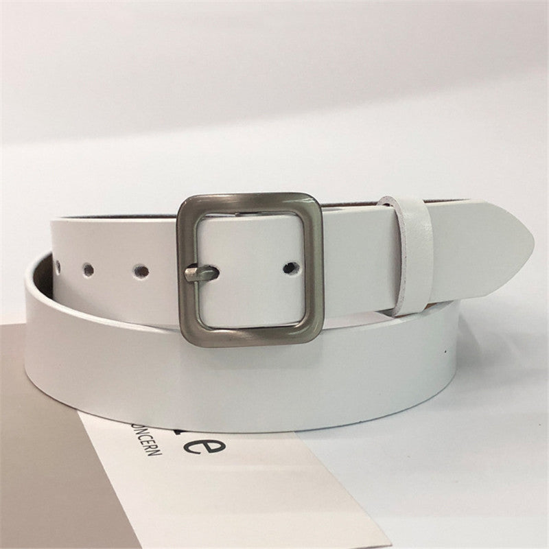 Women's leather belt with square buckle