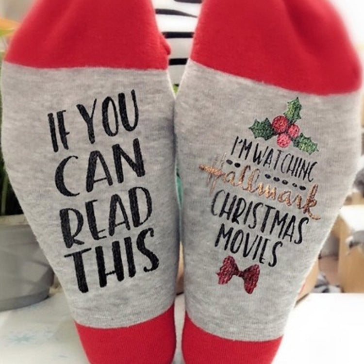 New Funny Winter Creative Art Lettered Wine Socks Xmas Gift If You Can Read Watching Christmas Movies Home