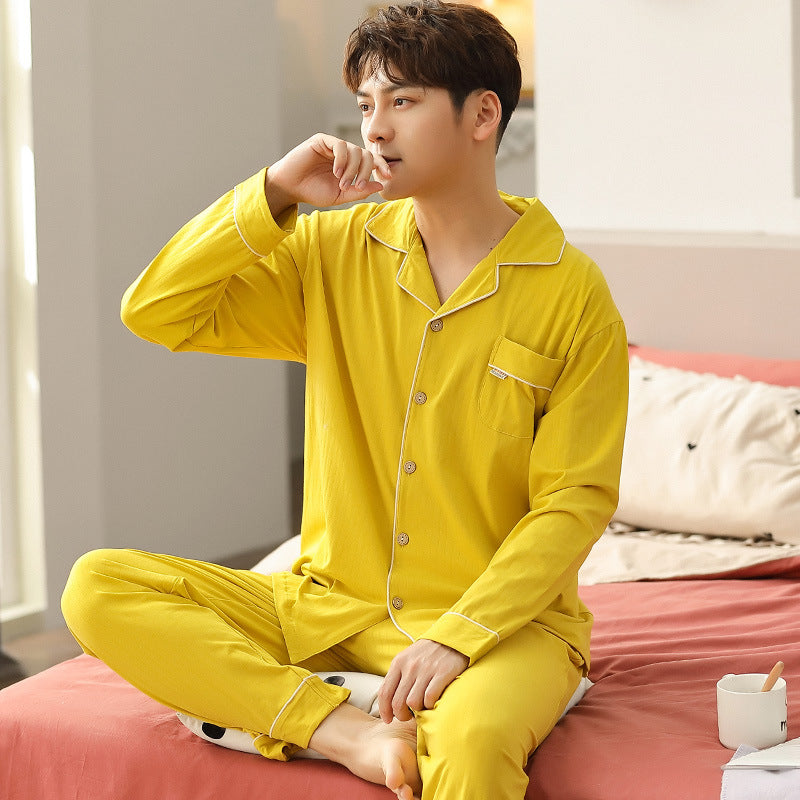 Simple Cotton Long-Sleeved Men's Sleepwear