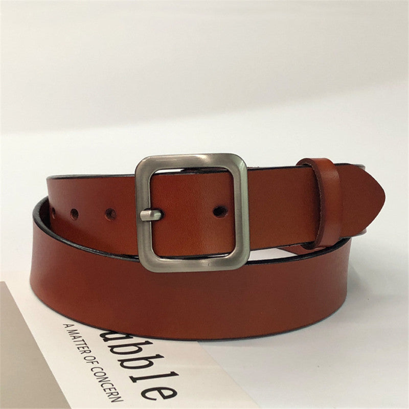 Women's leather belt with square buckle