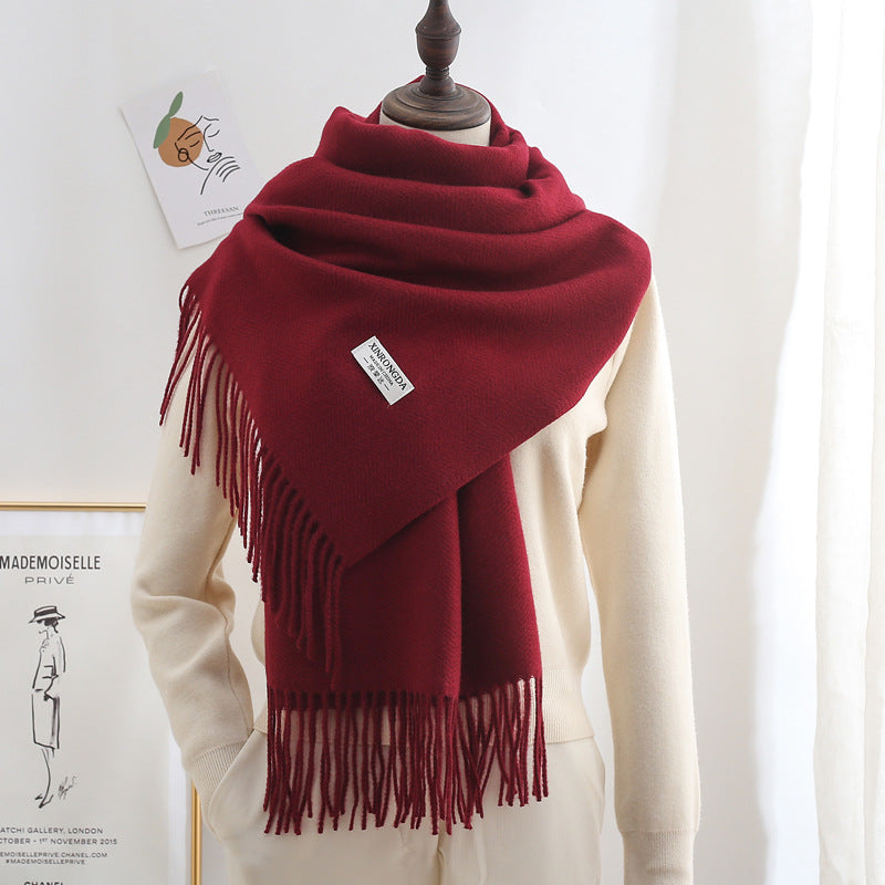 Winter Thick Warm Long Cashmere Style Solid Color Shawl