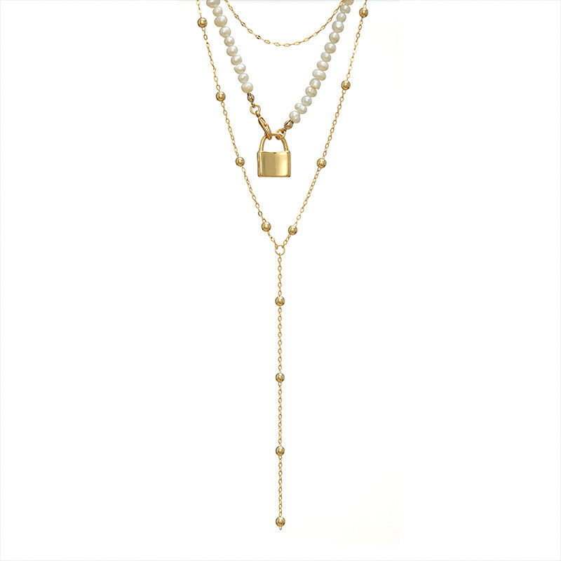 Snake Bone Golden Geometric Bead Pearl Necklace