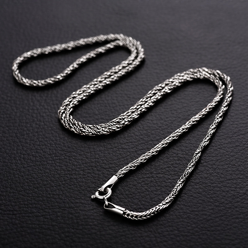 925 Silver 2.0 Braided Necklace Men's Tide Brand Retro