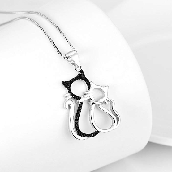 Black and white cat pendant necklace