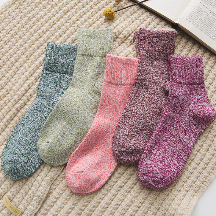 5 Pairs Women Socks Winter Thermal Thick Socks Cotton Breathable Female Solid Casual 3d Ladies Casual Home Socks