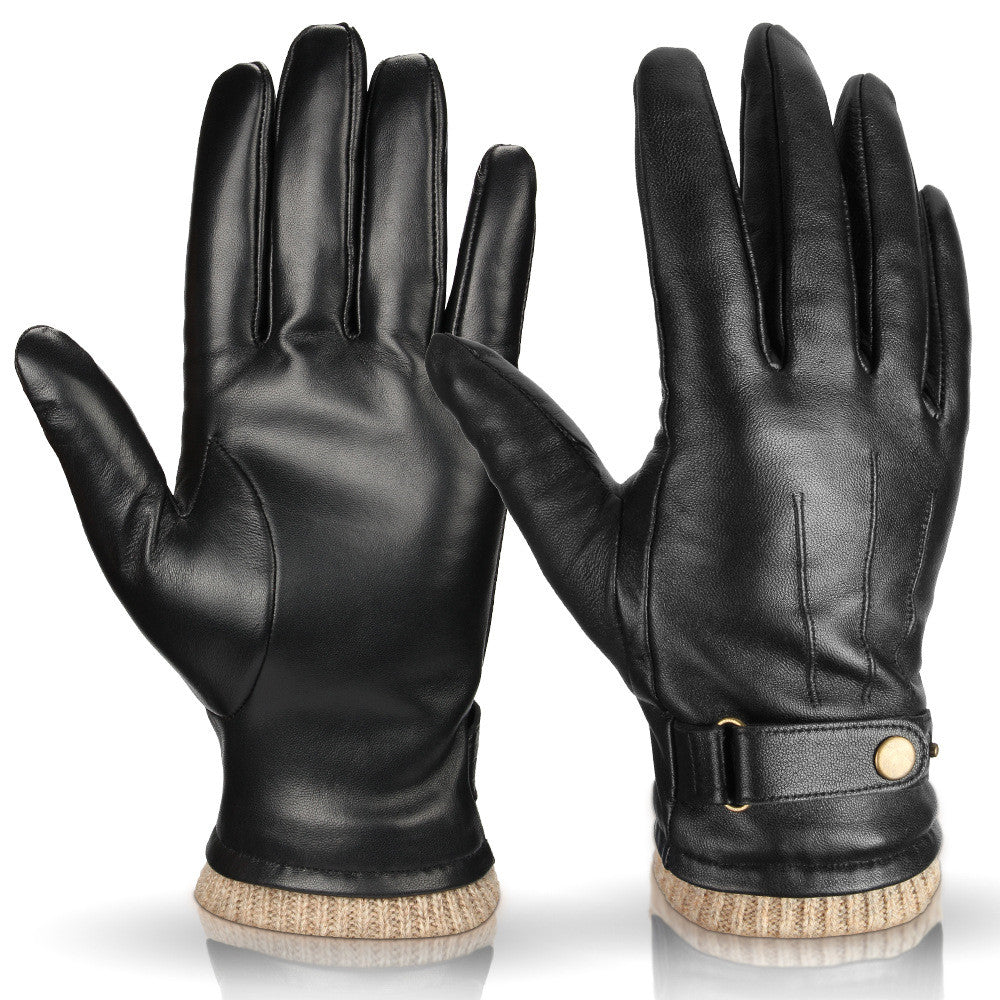 Winter Plus Velvet Warm Gloves Leather Simple Outdoor