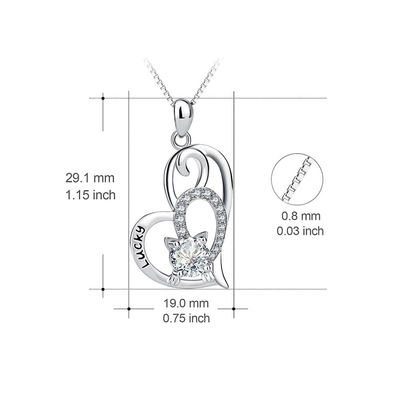 Cat heart-shaped luck necklace female s925 sterling silver fashion delicate clavicle chain micro-inlaid zircon necklace