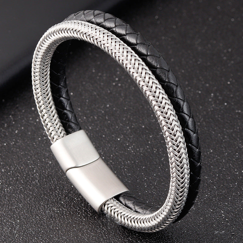 Men's multi-layer braided leather bracelet