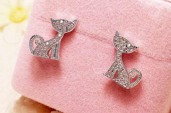 925 sterling silver ear pin Import cute sweetfull diamondprincess earrings earrings female