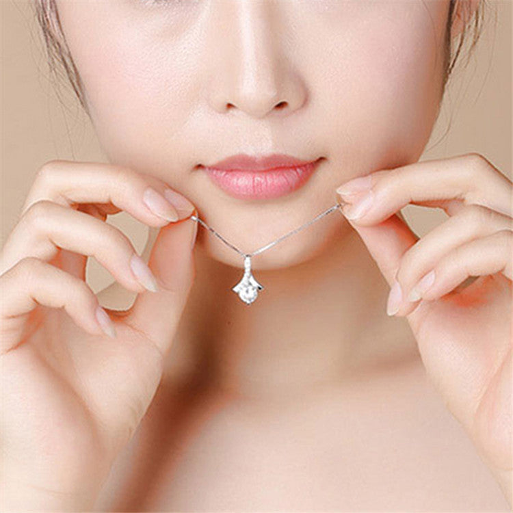 Herringbone Diamond Silver Necklace Ladies Pendant Clavicle Chain