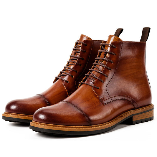 High-top lace-up men's casual leather boots