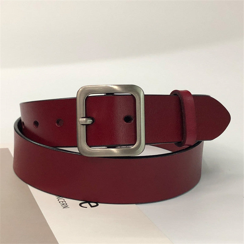 Women's leather belt with square buckle