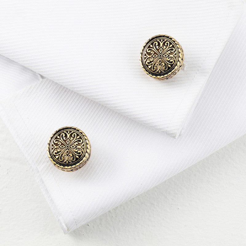 French Black Glue Drop Round Electroplated Gold Cufflinks
