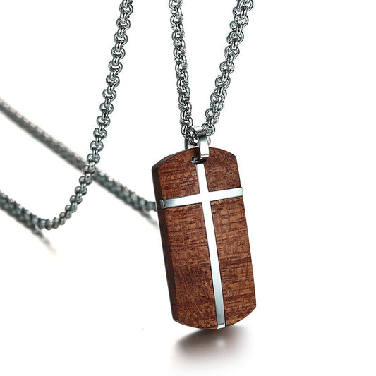 Stainless Steel Rosewood Cross Keychain