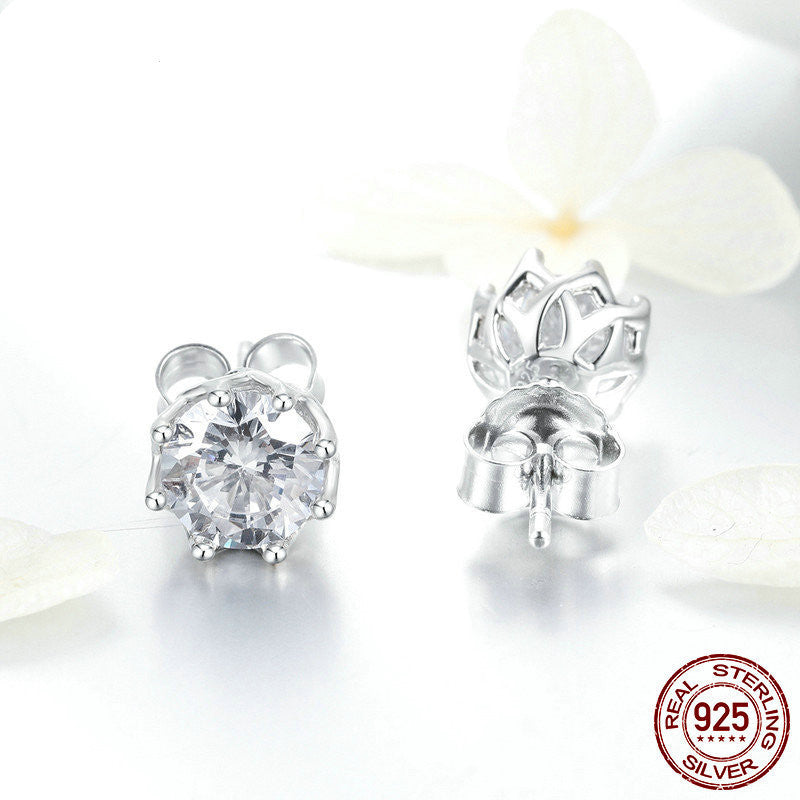 3A Zircon Glitter S925 Sterling Silver Stud Earrings