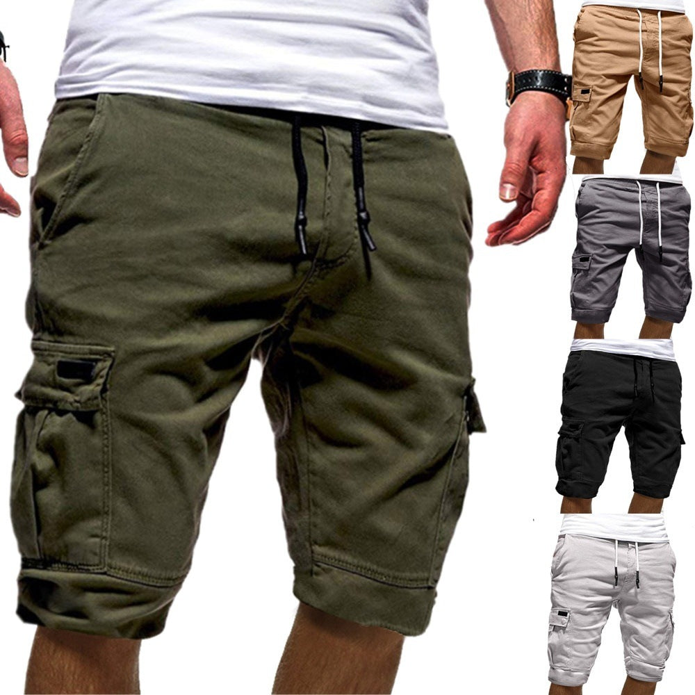 Men's Solid Color Sports Shorts Loose Tether Sports Casual Five-Point Pants Men