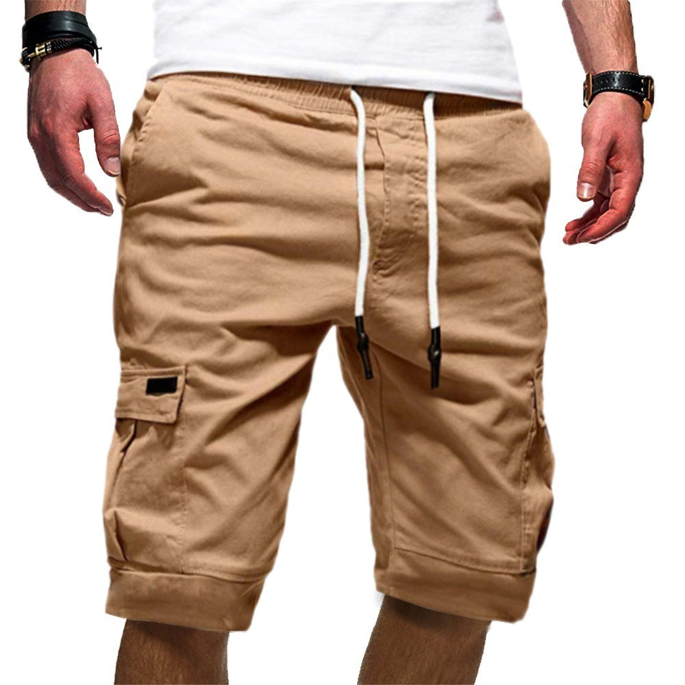 Men's Solid Color Sports Shorts Loose Tether Sports Casual Five-Point Pants Men