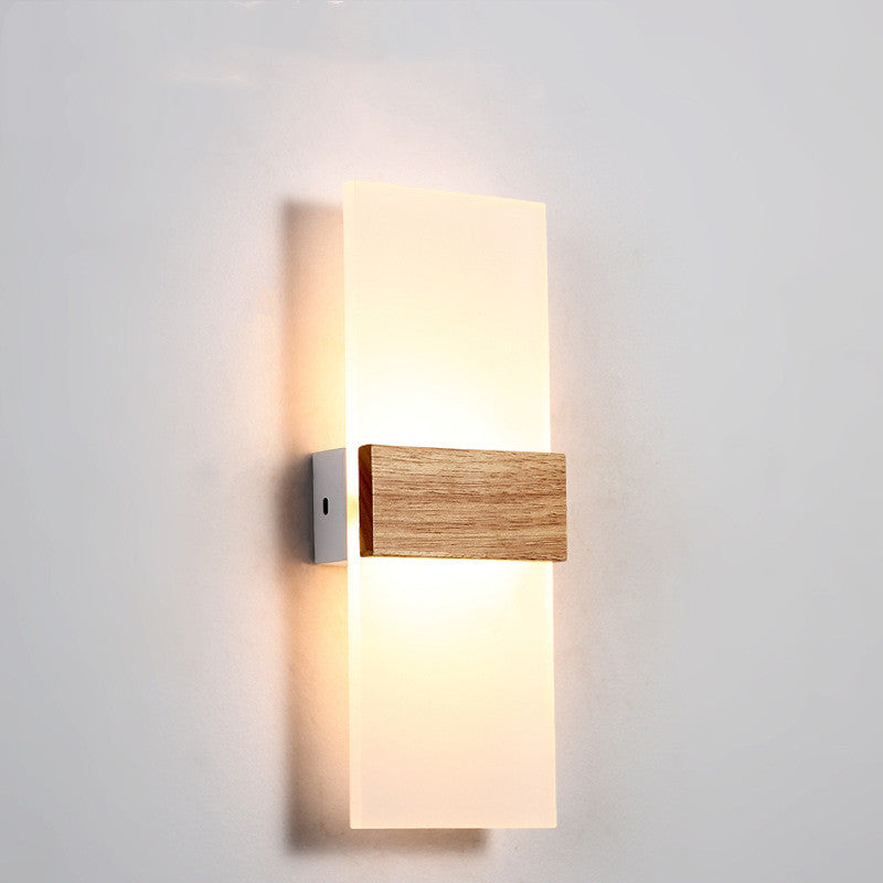 Wooden LED Wall Lamp Simple Modern Living Room Study Bedroom Bedside Lamp