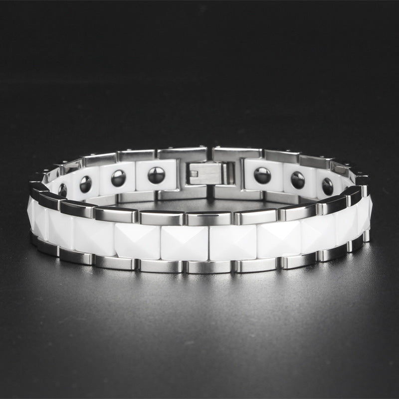 Ceramic and Stainless Steel Magnetic Bracelet Men's Black and White Ceramic Bracelet