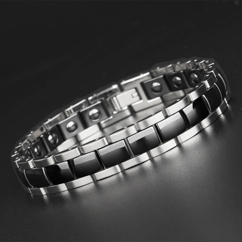 Ceramic and Stainless Steel Magnetic Bracelet Men's Black and White Ceramic Bracelet