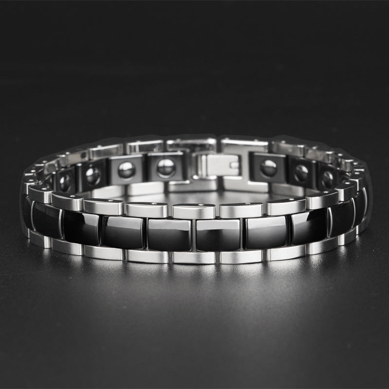 Ceramic and Stainless Steel Magnetic Bracelet Men's Black and White Ceramic Bracelet