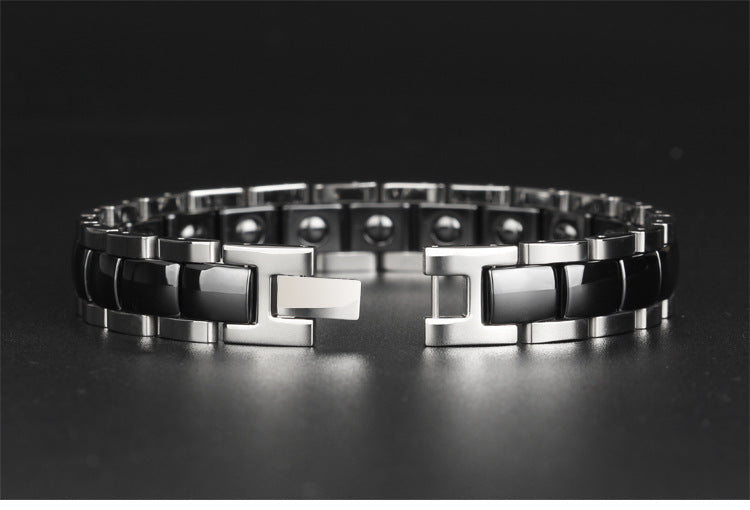 Ceramic and Stainless Steel Magnetic Bracelet Men's Black and White Ceramic Bracelet