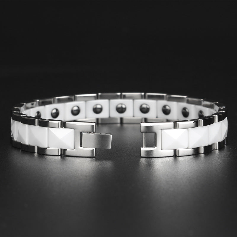 Ceramic and Stainless Steel Magnetic Bracelet Men's Black and White Ceramic Bracelet