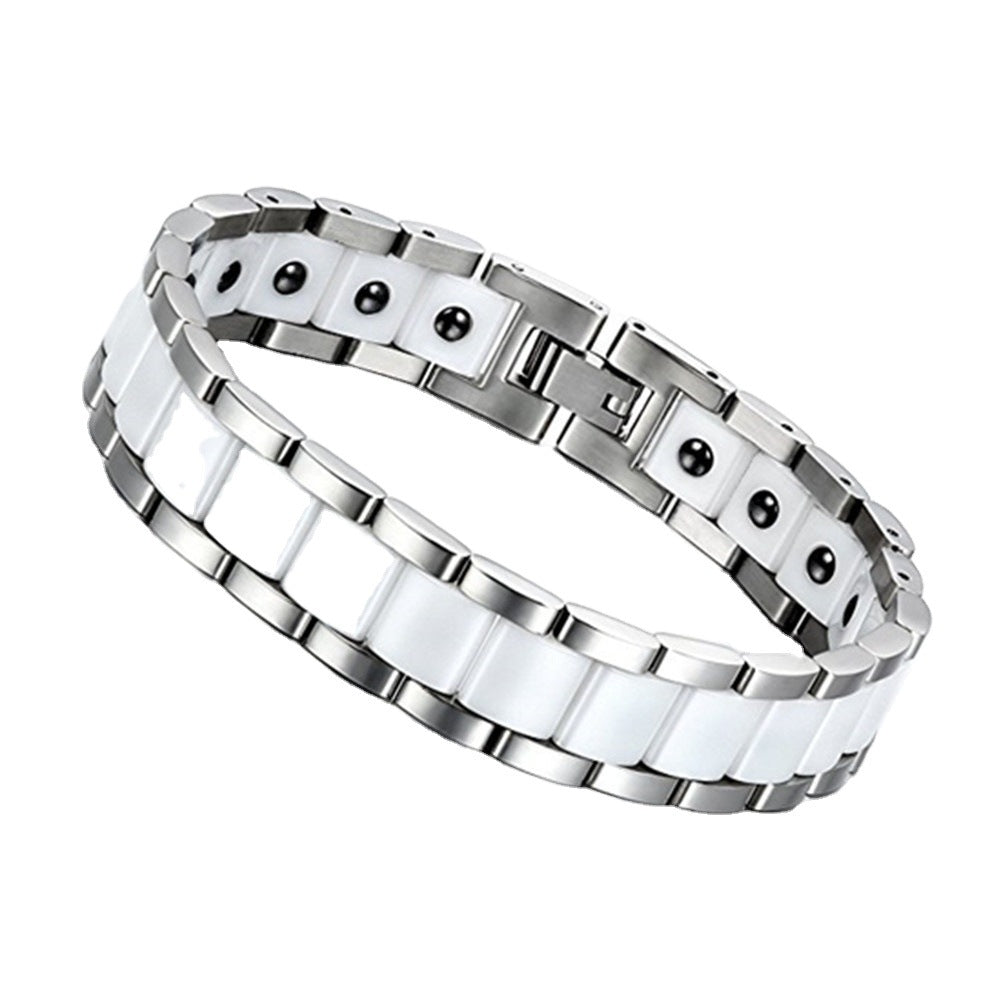 Ceramic and Stainless Steel Magnetic Bracelet Men's Black and White Ceramic Bracelet