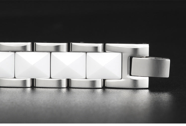 Ceramic and Stainless Steel Magnetic Bracelet Men's Black and White Ceramic Bracelet