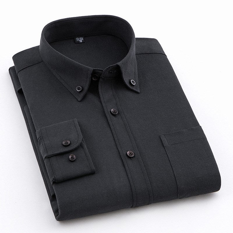 Long-sleeved Slim Solid Color Oxford Cotton Shirt