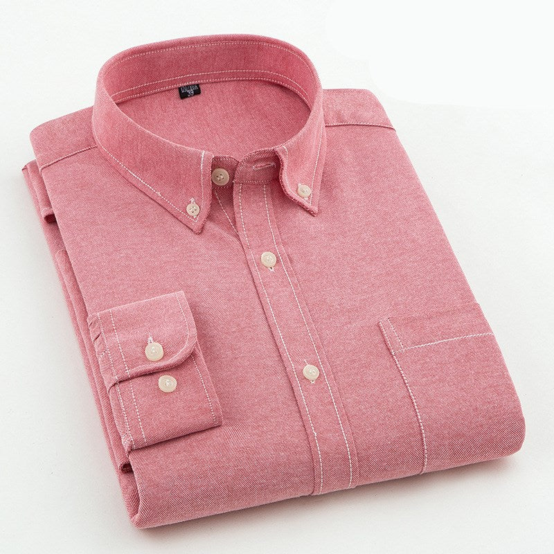 Long-sleeved Slim Solid Color Oxford Cotton Shirt