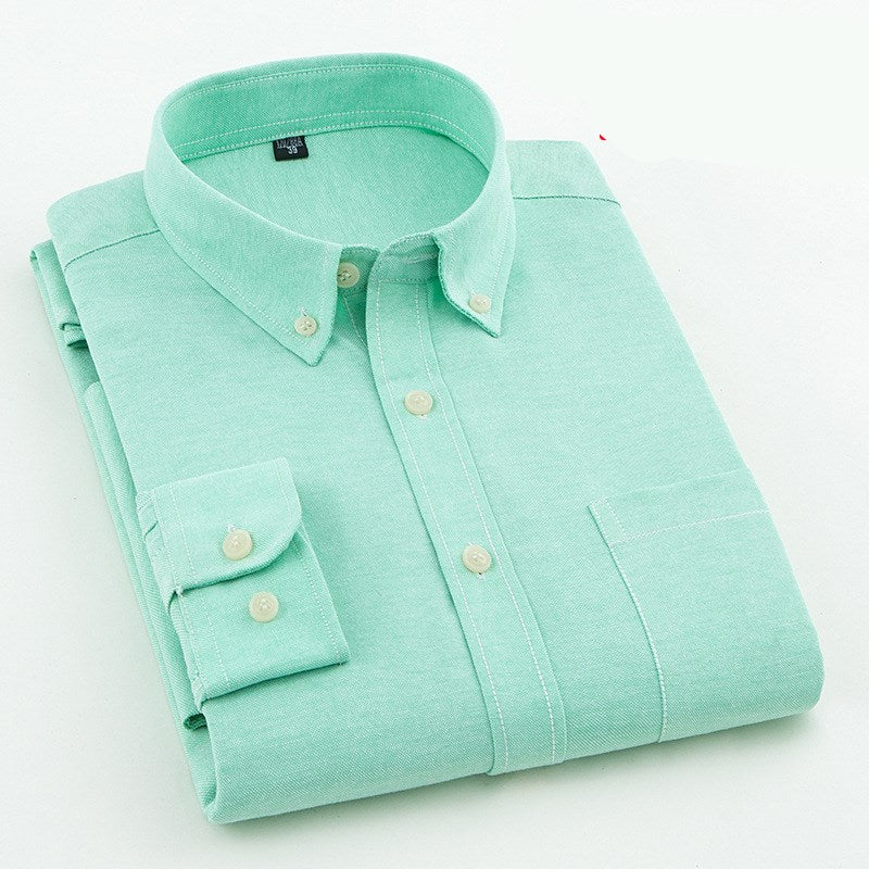 Long-sleeved Slim Solid Color Oxford Cotton Shirt