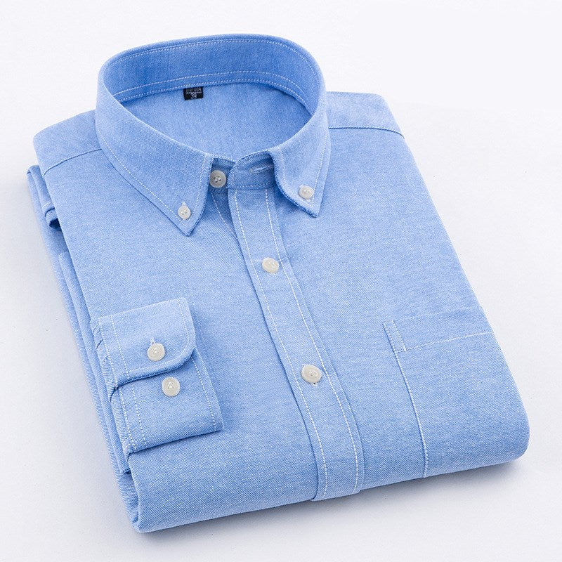 Long-sleeved Slim Solid Color Oxford Cotton Shirt