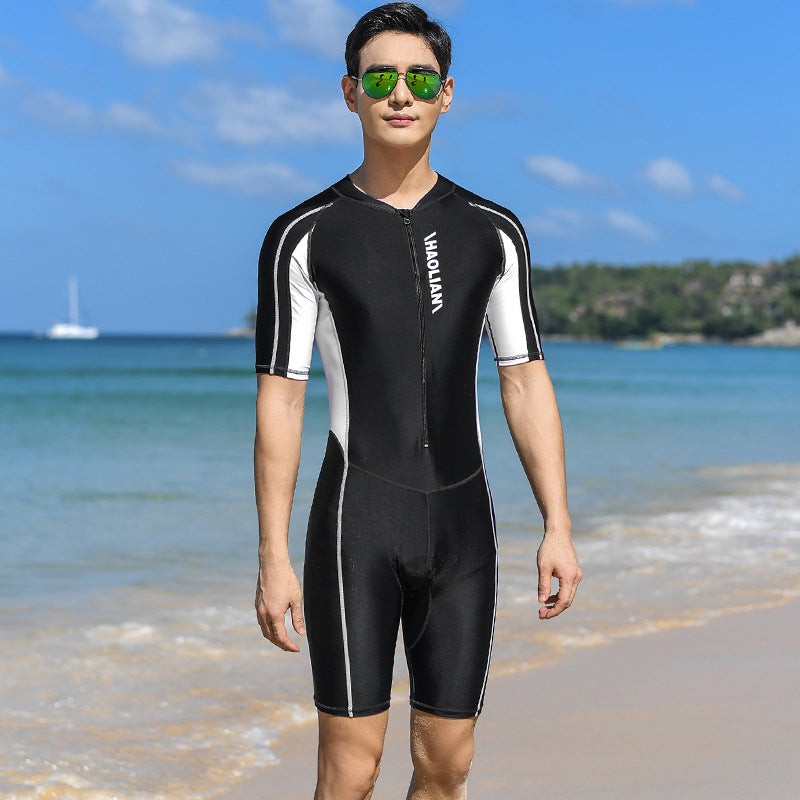 One-Piece Swimsuit Short-Sleeved Five-Point Sports Surfing Suit Men