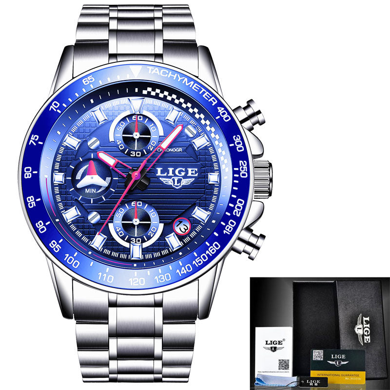 LIGE Lige Explosive Men's Business Watch Sports Calendar Leisure Waterproof Quartz Multi-function Watch Watch