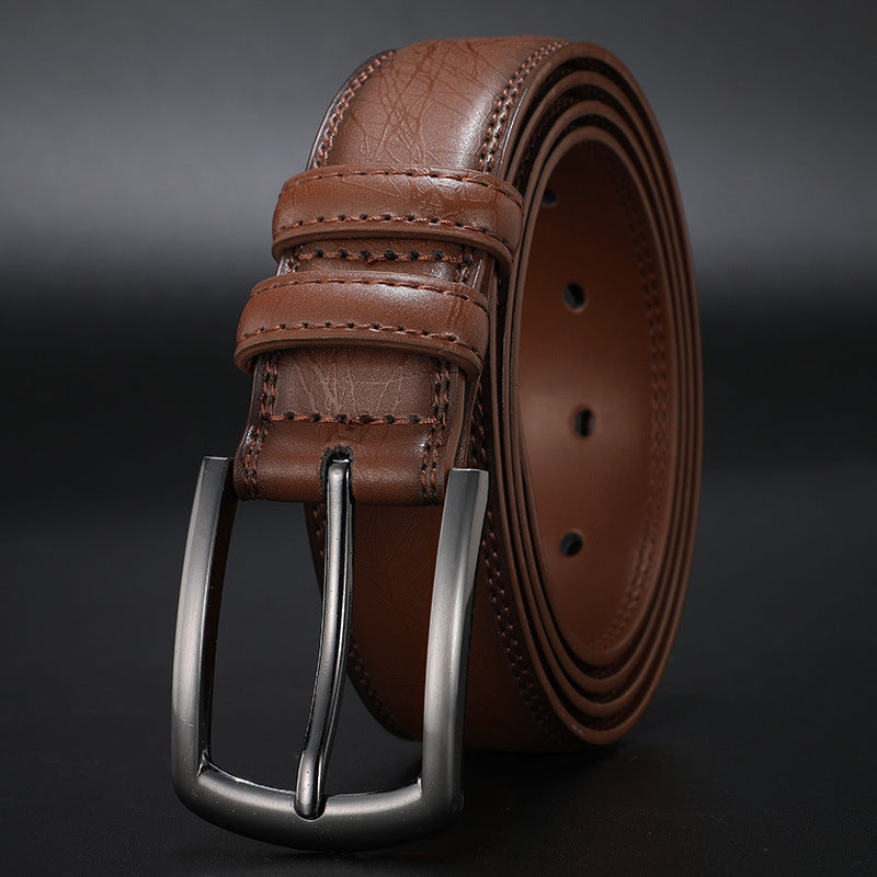 Pin buckle belt men's leather youth casual simple leather new business pants belt men's belt