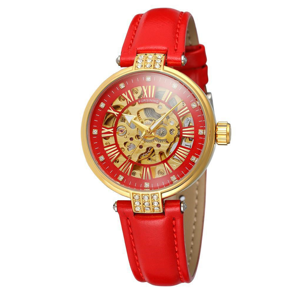 Forsining Ladies Fashion Casual Hollow Waterproof Automatic Mechanical Watch
