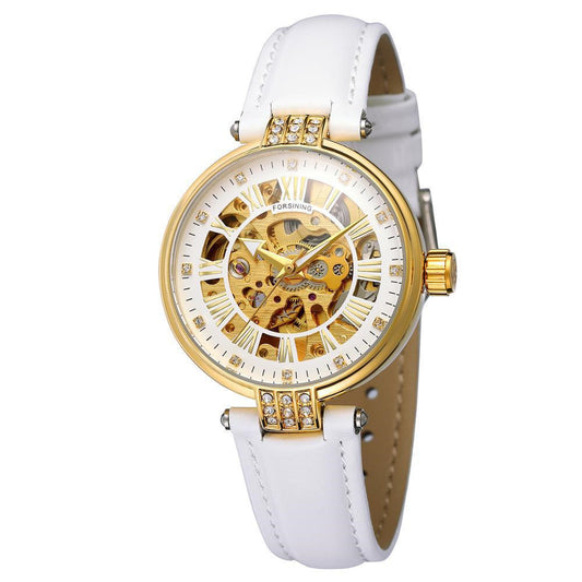 Forsining Ladies Fashion Casual Hollow Waterproof Automatic Mechanical Watch